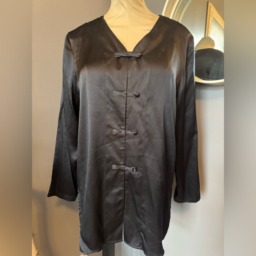 Anna And Frank Elegant Black Silk Tunic Blouse Size Medium